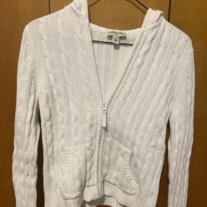 St Johns Bay cable knit hoodie sweater petite small white